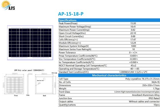 High-Efficiency 36cells Poly Crystalline 5W,10W,15W Solar Panel Home System Solar Power System