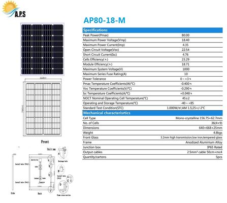 Mono-Crystalline 36cells 60W,65W,70,80W 18V For Home And Garden Light Street Light Solar System