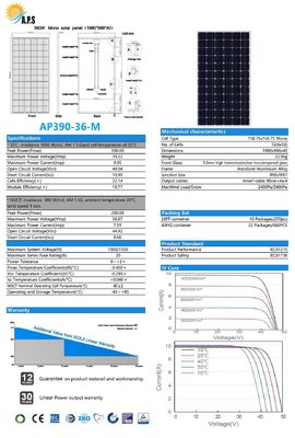 High Efficiency 390W, 395W, 36V 72 Cell 158x158  Monocrystalline Module,Solar Photovoltaic Module, Off Grid System