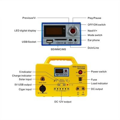 High Efficiency 50W DC Portable Solar Lighting System Solar Power Generator Station With MP3 And Radio SG1250